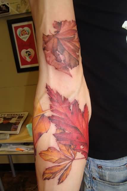 Right Sleeve Fall Leaves Tattoo