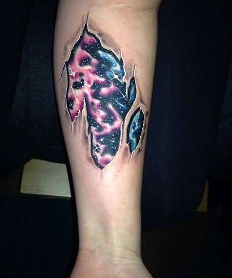 Ripped Skin Universe Tattoo On Arm