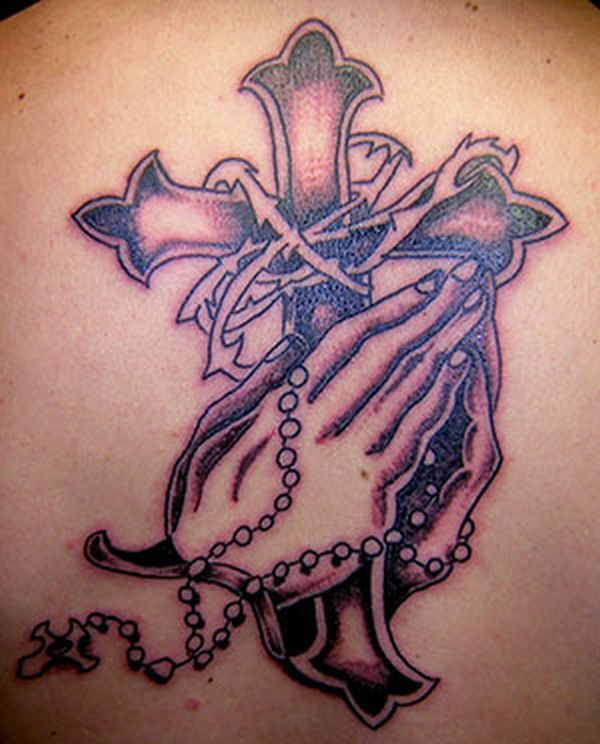 Rosary Cross And Praying Hands Catholic Tattoo