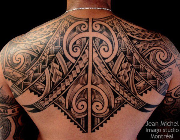 Samoan Tattoo On Man Upper Back