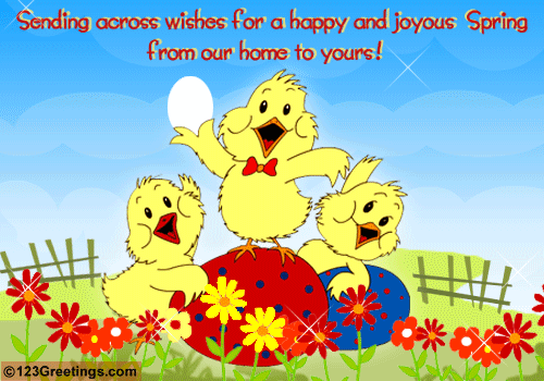 Sending Across Wishes For A Happy And Joyous Spring From Our Home To Yours Chickens With Eggs Glitter Picture