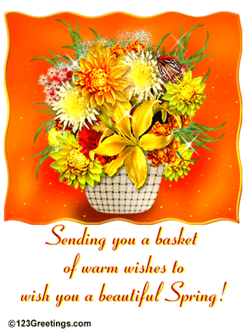 Sending You A Basket Of Warm Wishes To Wish You A Beautiful Spring Flowers In Basket Butterfly Glitter