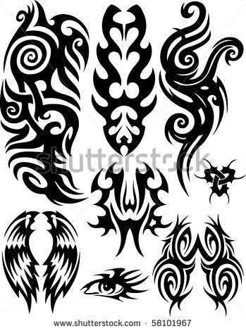 Set Of Tribal Wings And Other Tattoos Design