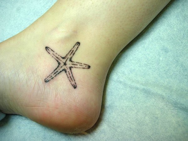 Simple Grey Ink Starfish Tattoo On Ankle