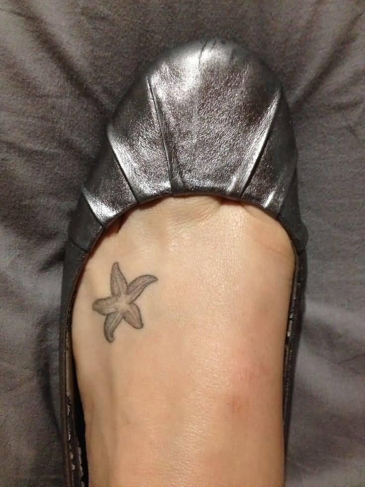 Simple Grey Starfish Tattoo On Foot