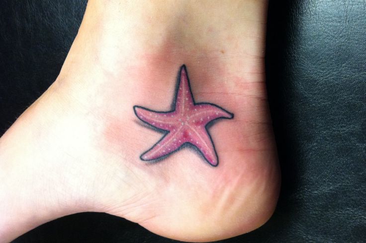 Simple Red Starfish Tattoo On Ankle
