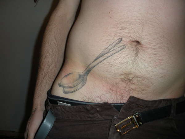 Simple Two Spoons Tattoo On Stomach