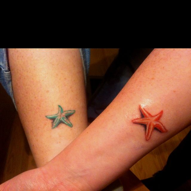 Small Different Color Starfish Tattoos On Forearms