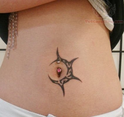 Small Tribal Half Moon Tattoo On Belly