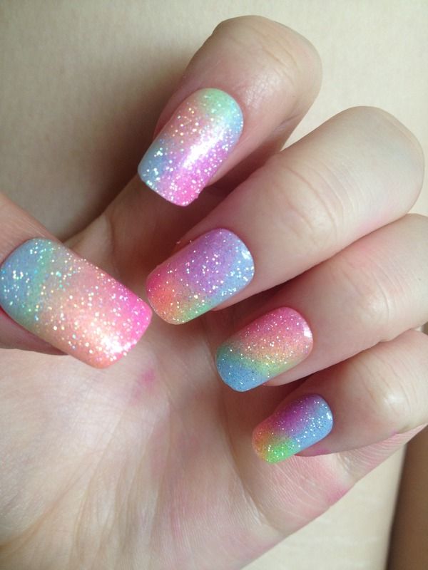 Sparkle Rainbow Pastel Nail Art Design