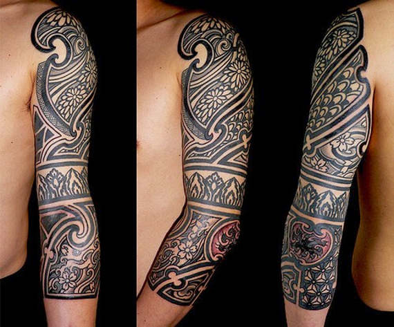 Splendid Hawaiian Tribal Tattoo On Left Full Sleeve