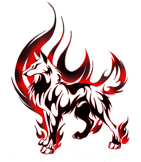 Splendid Red And Black Tribal Wolf Flaming Tattoo Stencil