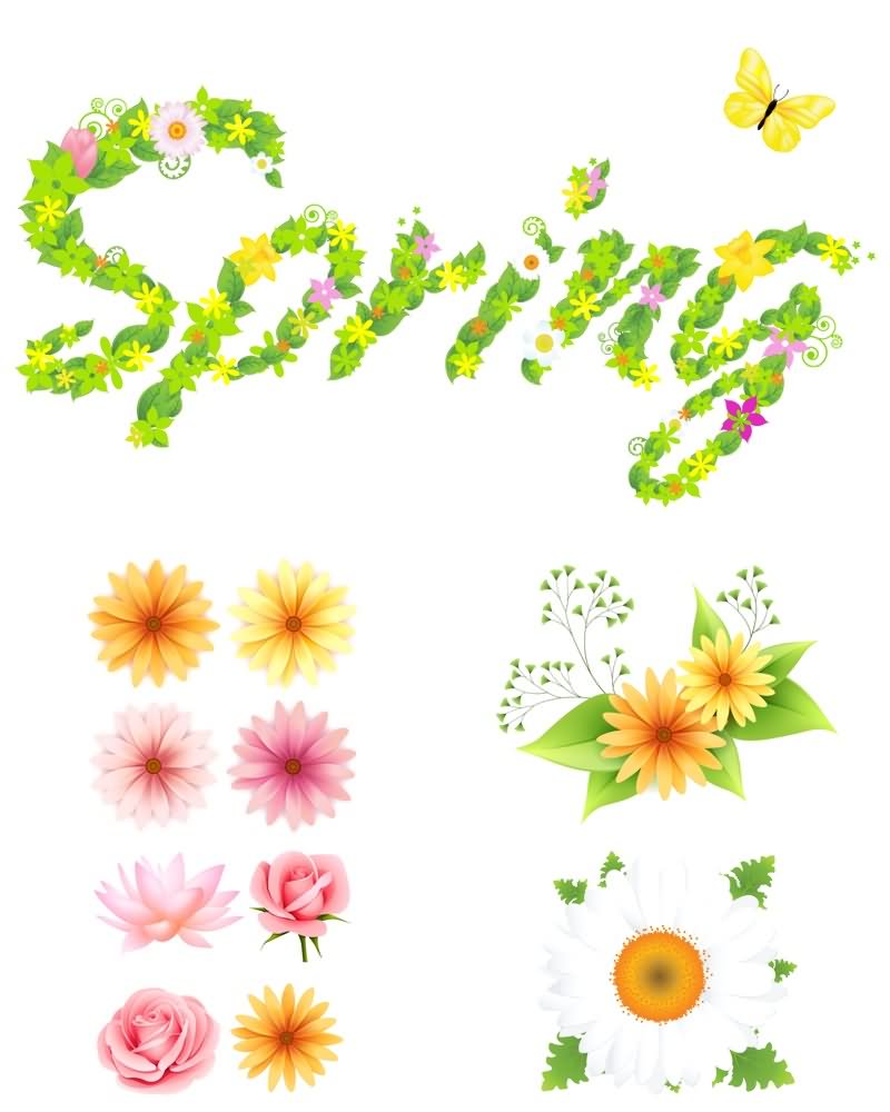 Spring Wishes Flowers Text Greeting Ecard
