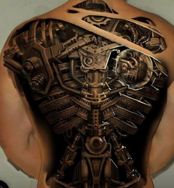 Steampunk Tattoo On Full Back For Men