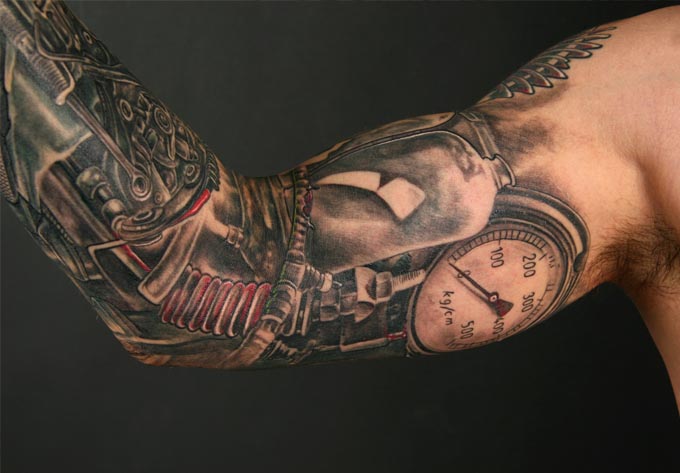 Steampunk Tattoo On Man Right Sleeve