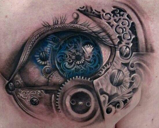 Steampunk Tattoo On Right Back Shoulder