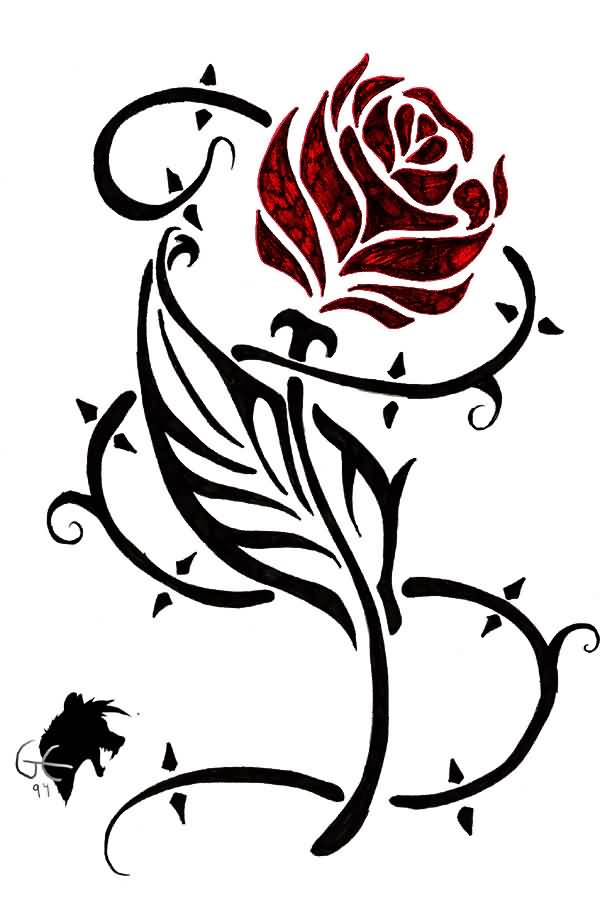 Stunning Tribal Red Rose Tattoo Design