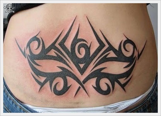 Stylish Lower Back Tribal Tattoo