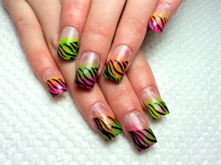 Stylish Multicolor Zebra Print Nail Art