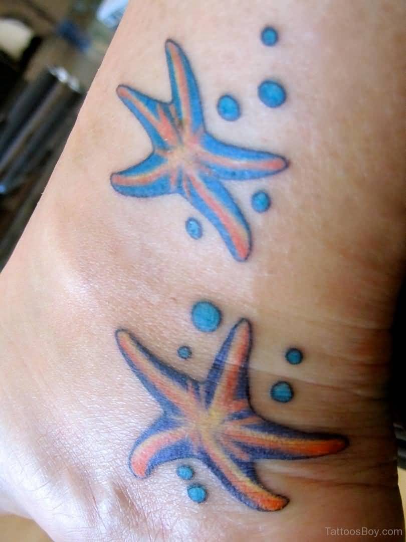 Stylish Starfishes Tattoo On Foot