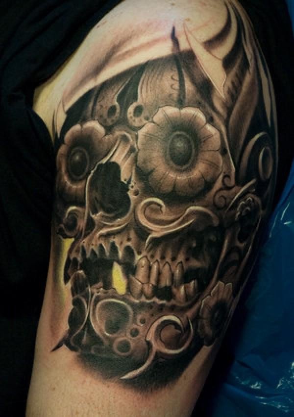 Sugar Skull Steampunk Tattoo On Shoulder
