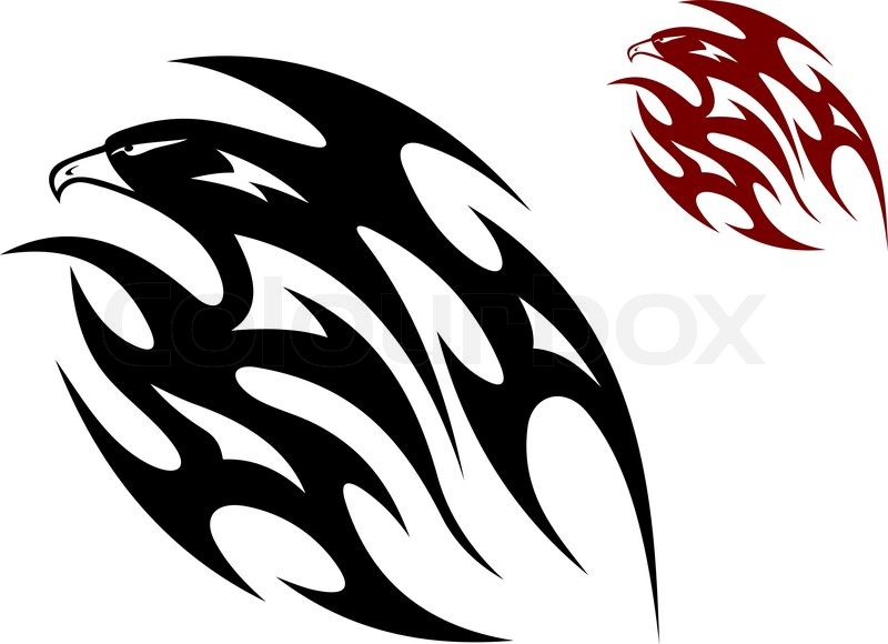 Superb Black And Brown Flying Tribal Hawk Tattoo Stencil