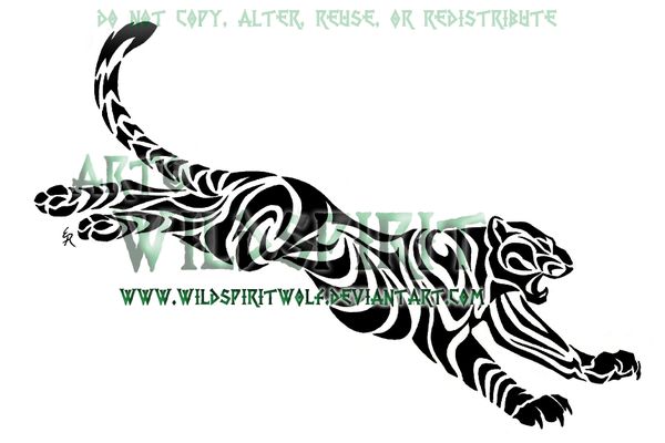 Superb Leaping Tribal Leopard Tattoo Sample