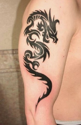 Superb Tribal Dragon Tattoo On Right Half Sleeve