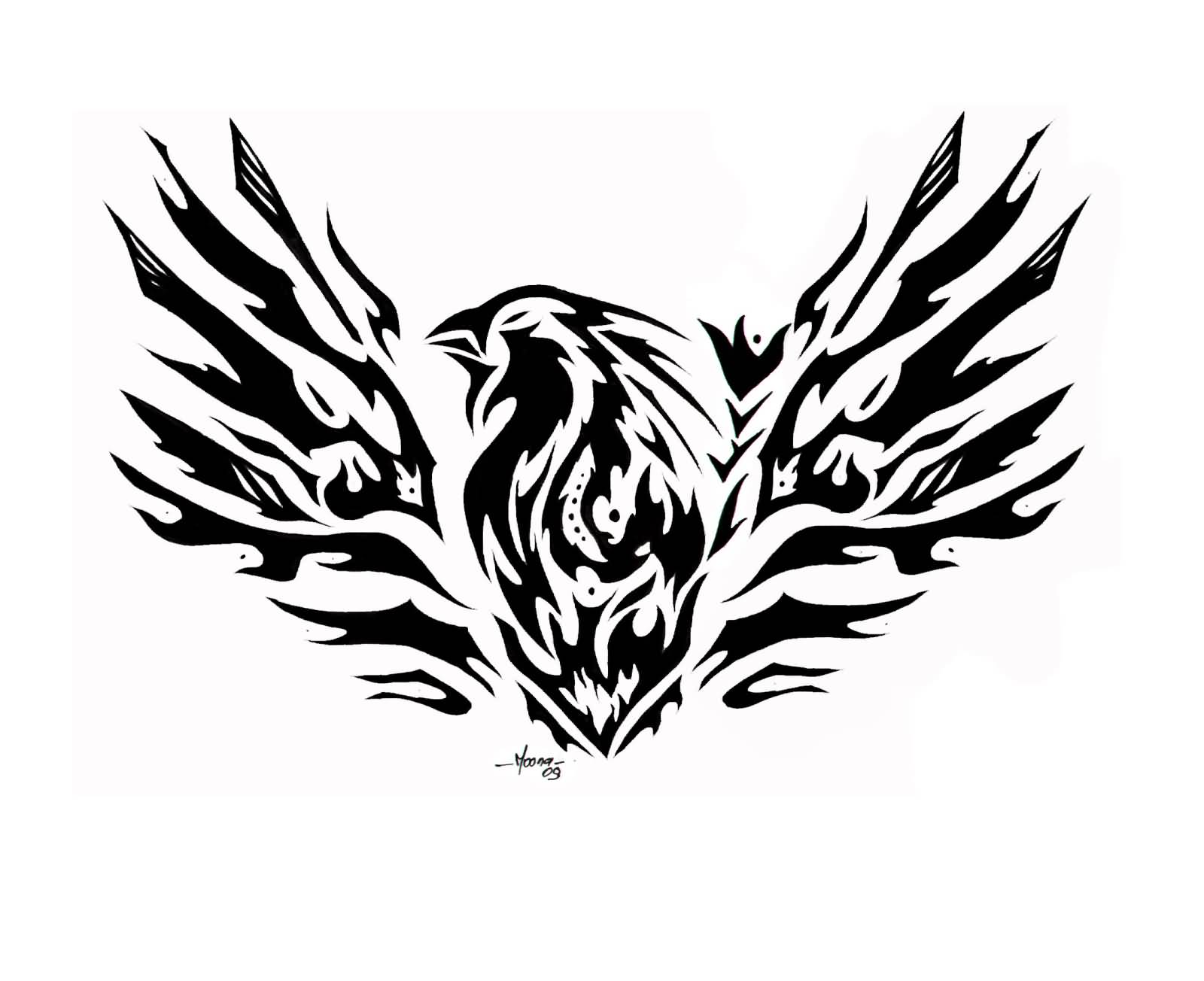 Superb Tribal Phoenix Tattoo Design