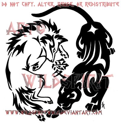 Superb Tribal Wolf And Panther Making Circle Tattoo Design By WilSpiritWolf