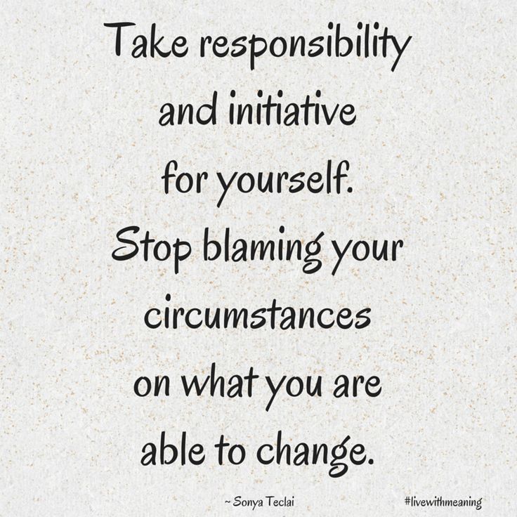 Take responsibility and initiative for yourself. Stop blaming your circumstances on what you are able to change - Sonya Teclai
