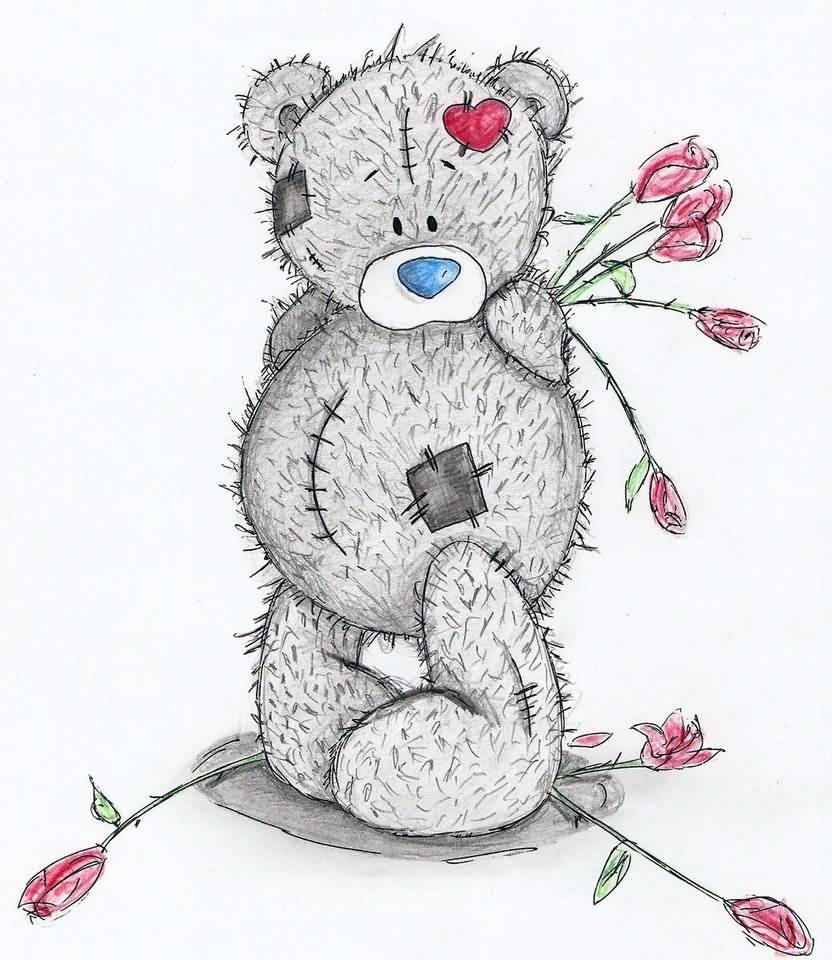 Tatty Teddy Carrying Flowers For You