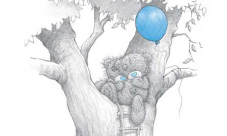 Tatty Teddy Couple On Sitting On Tree With Blue Balloon