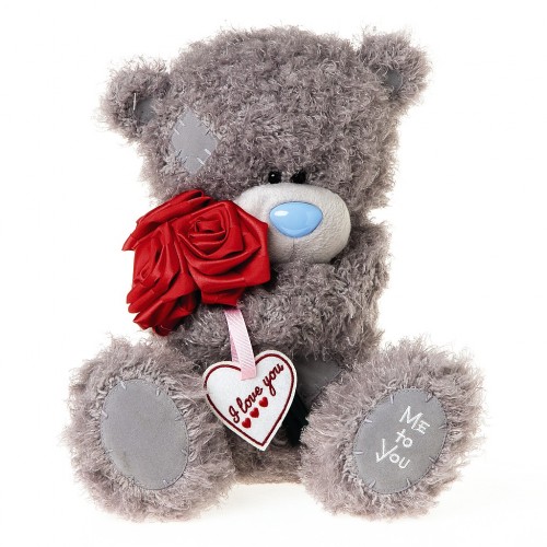 Tatty Teddy Holding Bunch Of Roses And I Love You Heart Tag