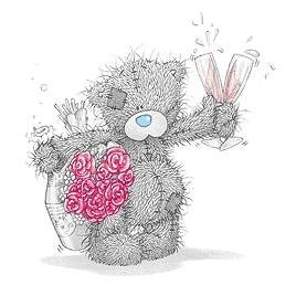 Tatty Teddy With Rose Flowers And Champagne Glasses Picture