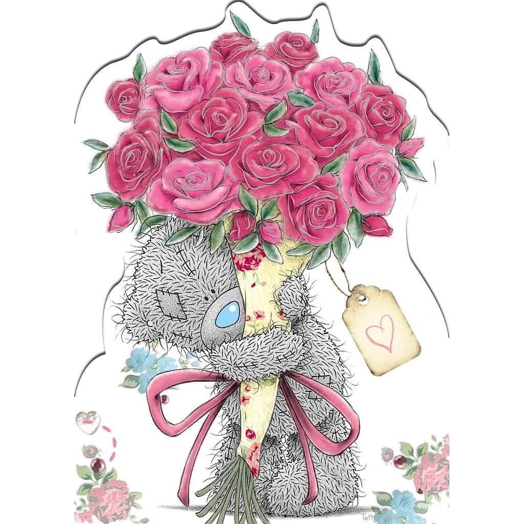 Tatty Teddy With Rose Flowers Bouquet