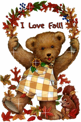 Teddy Bear Says I Love Fall Twinkling Glitter Picture