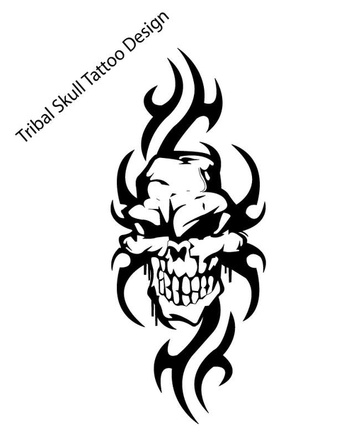Terrific Black Tribal And Skull Tattoo Design