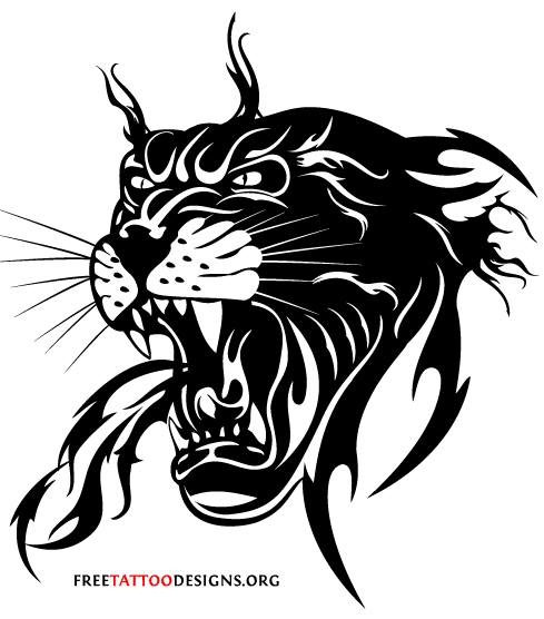 Terrific Tribal Black Panther Roaring Tattoo Design