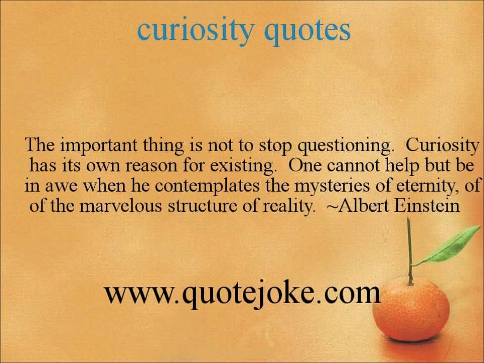 The important thing is not to stop questioning. Curiosity has its own reason for existing. One cannot help but be in awe when he contemplates the mysteries of eternity, of life, of the marvelous structure of reality. - Albert Einstein