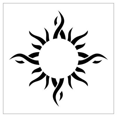 Transparent Sun With Black Flames Tribal Tattoo Design