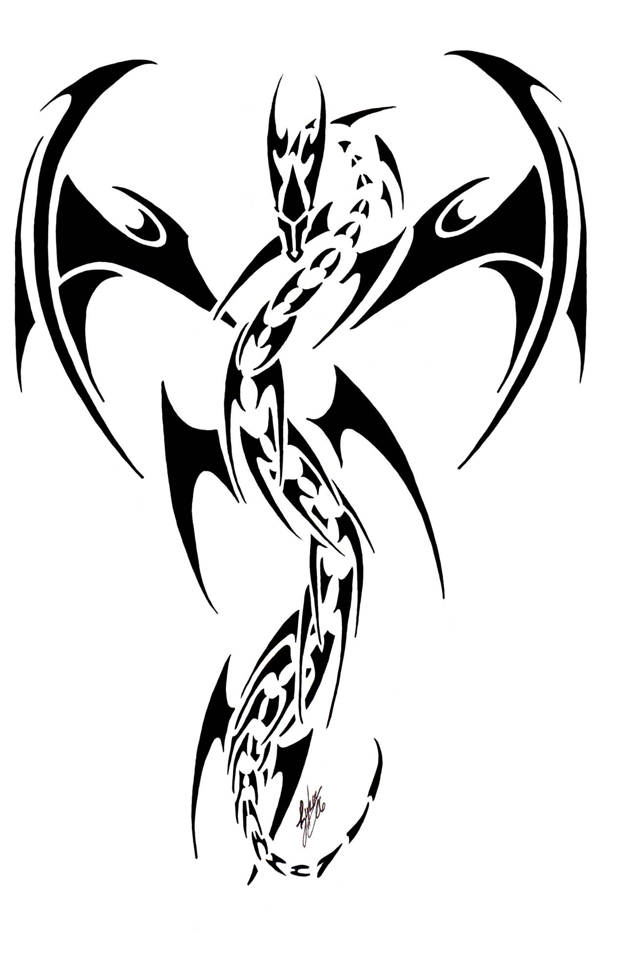 Tremendous Tribal Dragon Tattoo Design By Syker