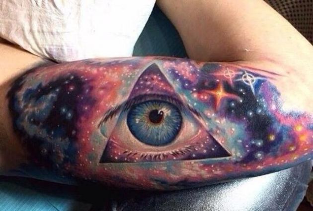 Triangle Eye In Universe Tattoo On Bicep