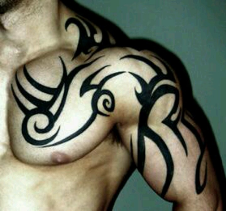 Tribal Chest Arm Design Tattoo For Men