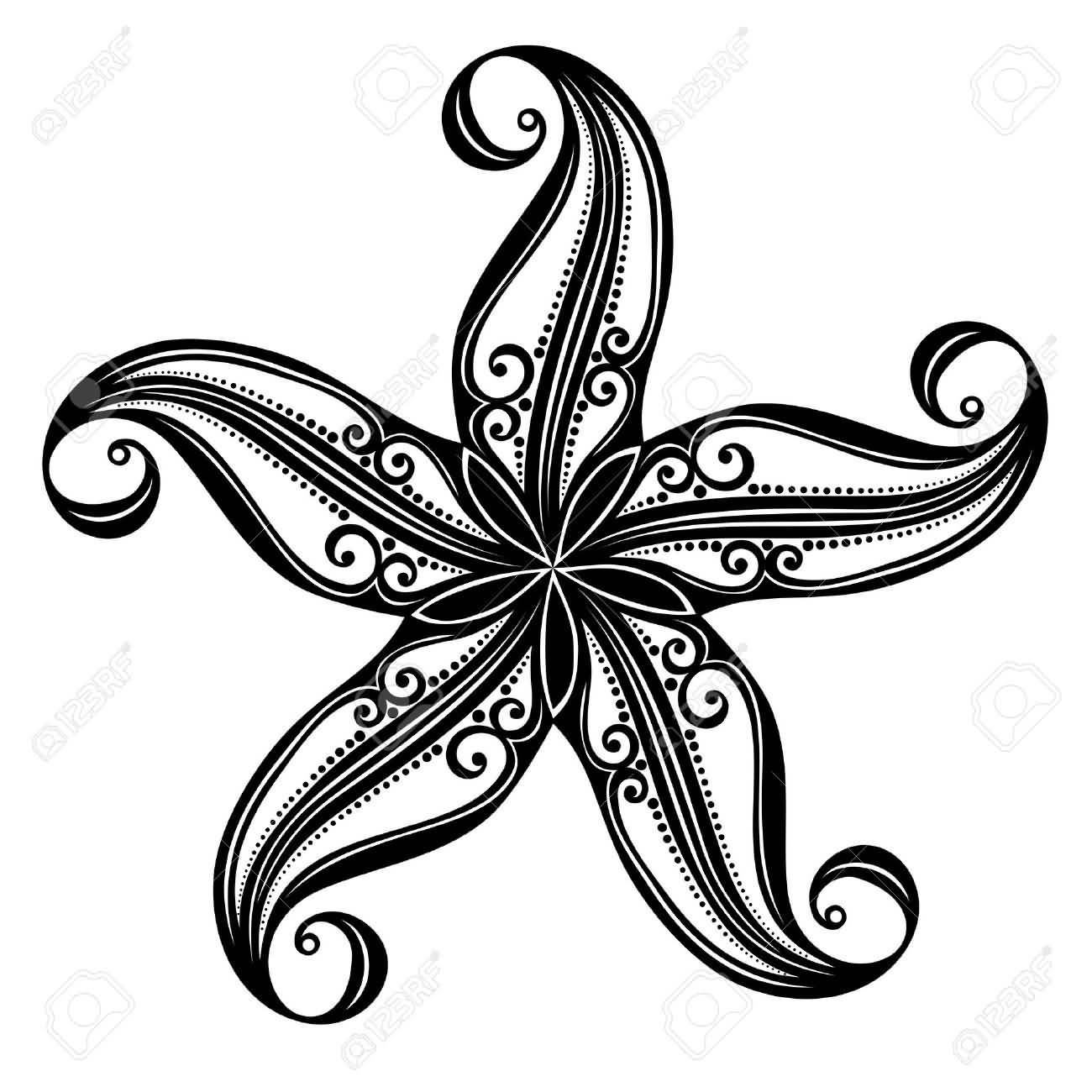 Tribal Starfish Flower Tattoo Design