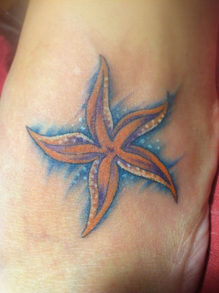 Tribal Starfish Tattoo On Left Foot