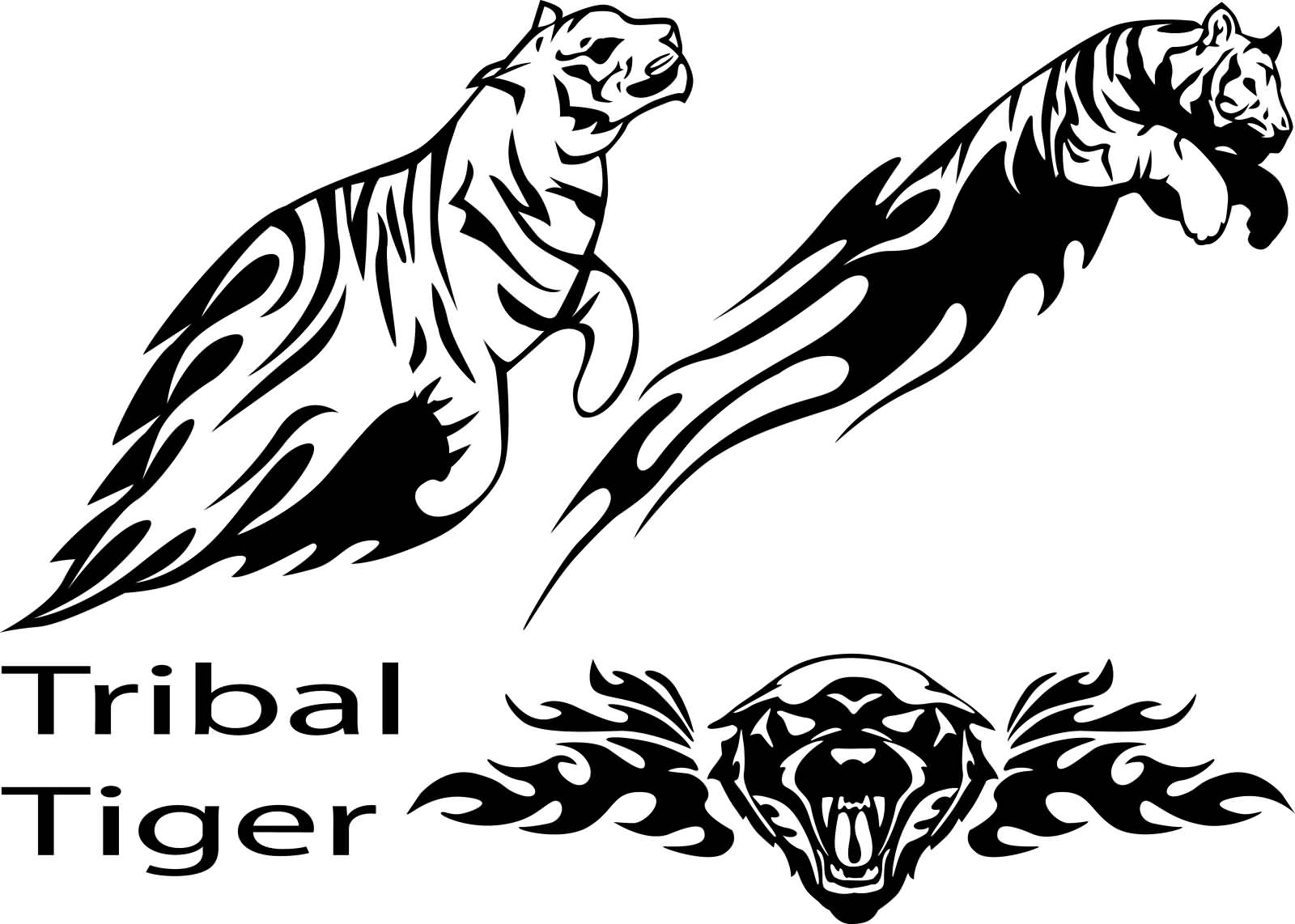 Tribal Tigers Jumping And Roaring Tattoo Samples
