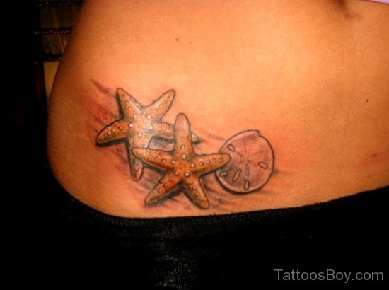 Two Starfish With Sand Dollar Tattoo On Waist