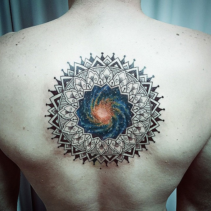 Universe Mandala Tattoo On Upper Back