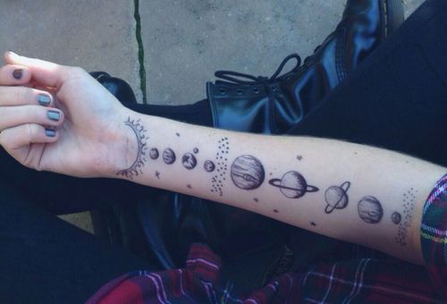 Universe Planets Tattoos On Girl Right Forearm